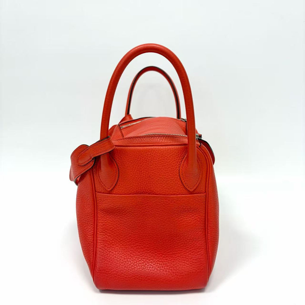 Pre-Owned Hermes Lindy30 Salmon Red TC Leather Silver Hardware T Stamp Year2015 N22170283