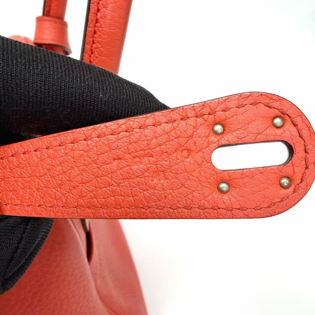 Pre-Owned Hermes Lindy30 Salmon Red TC Leather Silver Hardware T Stamp Year2015 N22170283