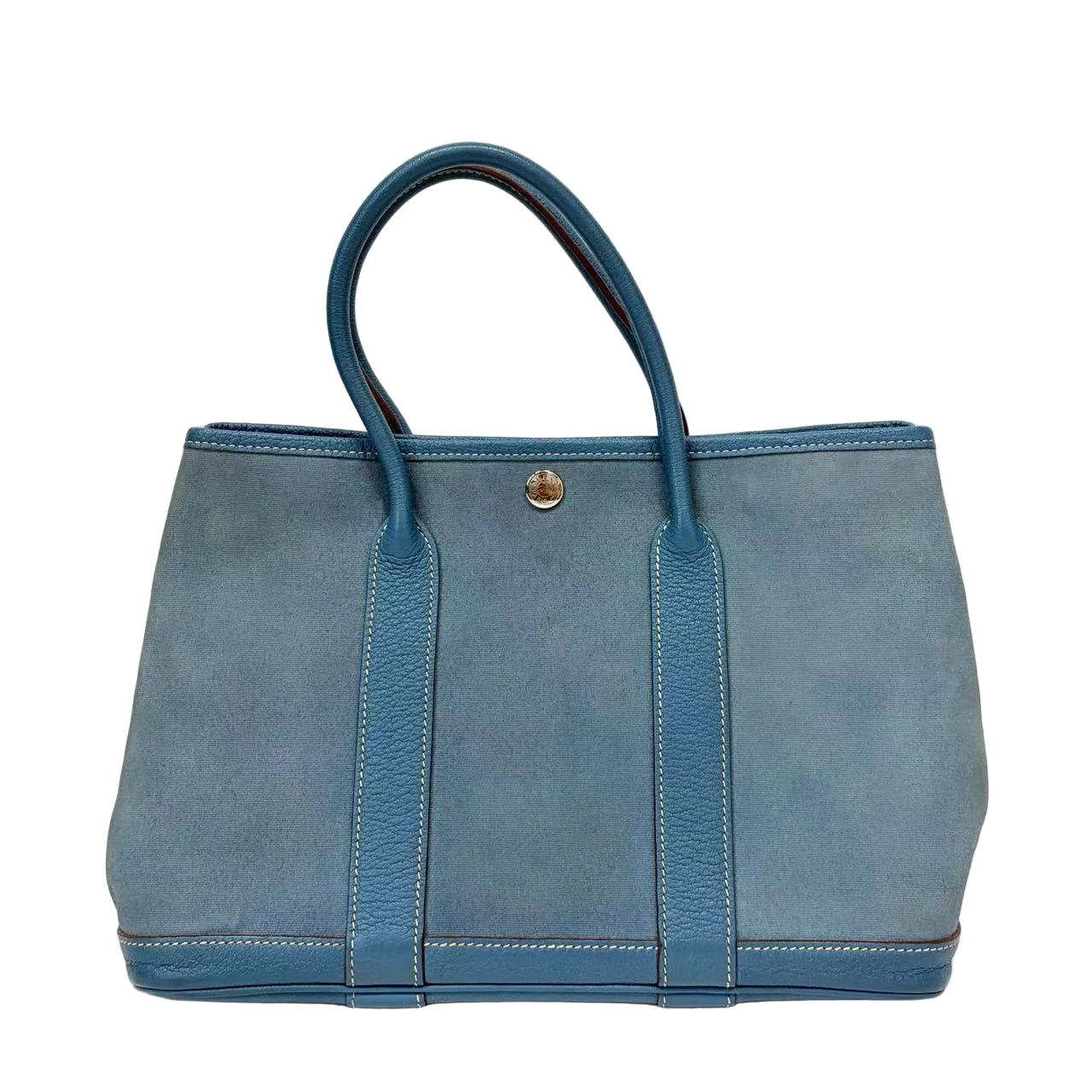 Pre-Owned Hermes Garden Party Blue Canvas Leather O Stamp Year2011 Base Length 30 N22167584