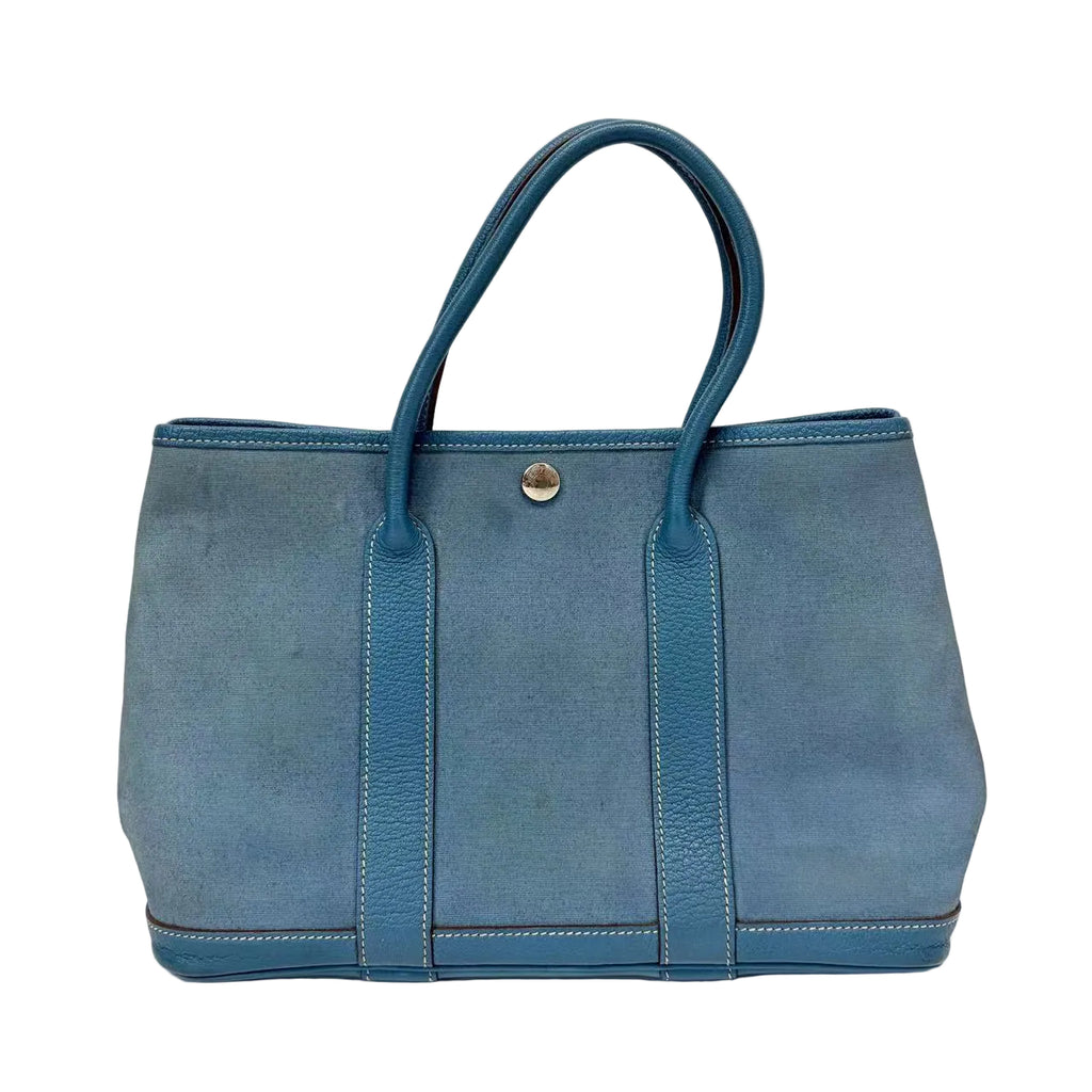 Pre-Owned Hermes Garden Party Blue Canvas Leather O Stamp Year2011 Base Length 30 N22167584