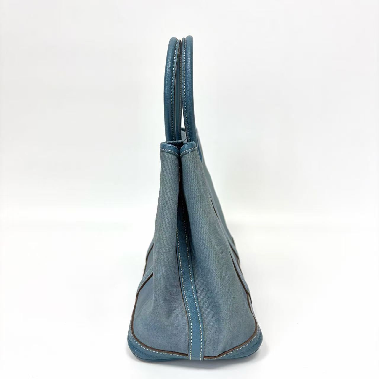 Pre-Owned Hermes Garden Party Blue Canvas Leather O Stamp Year2011 Base Length 30 N22167584