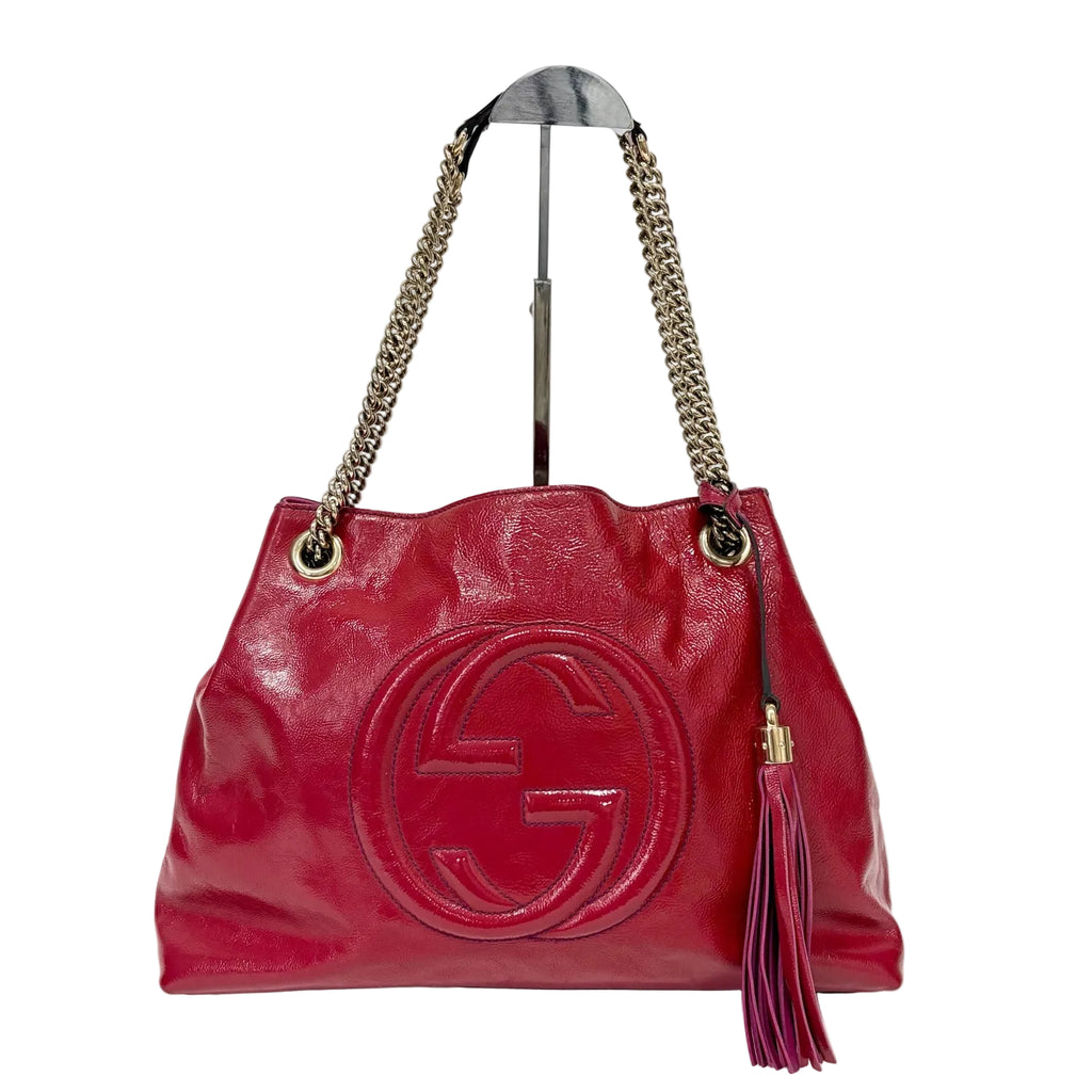 Pre-Owned Gucci Red Patent Leather Tassel Handbag Year2015 N22169507