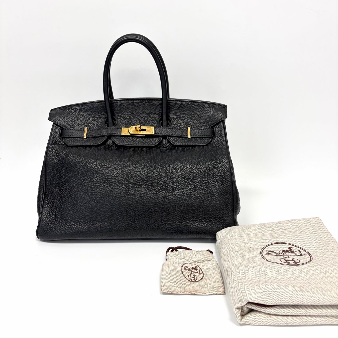 Pre-Owned Hermes Black Gold Birkin35 J Stamp Year2006 Togo Leather N22141212