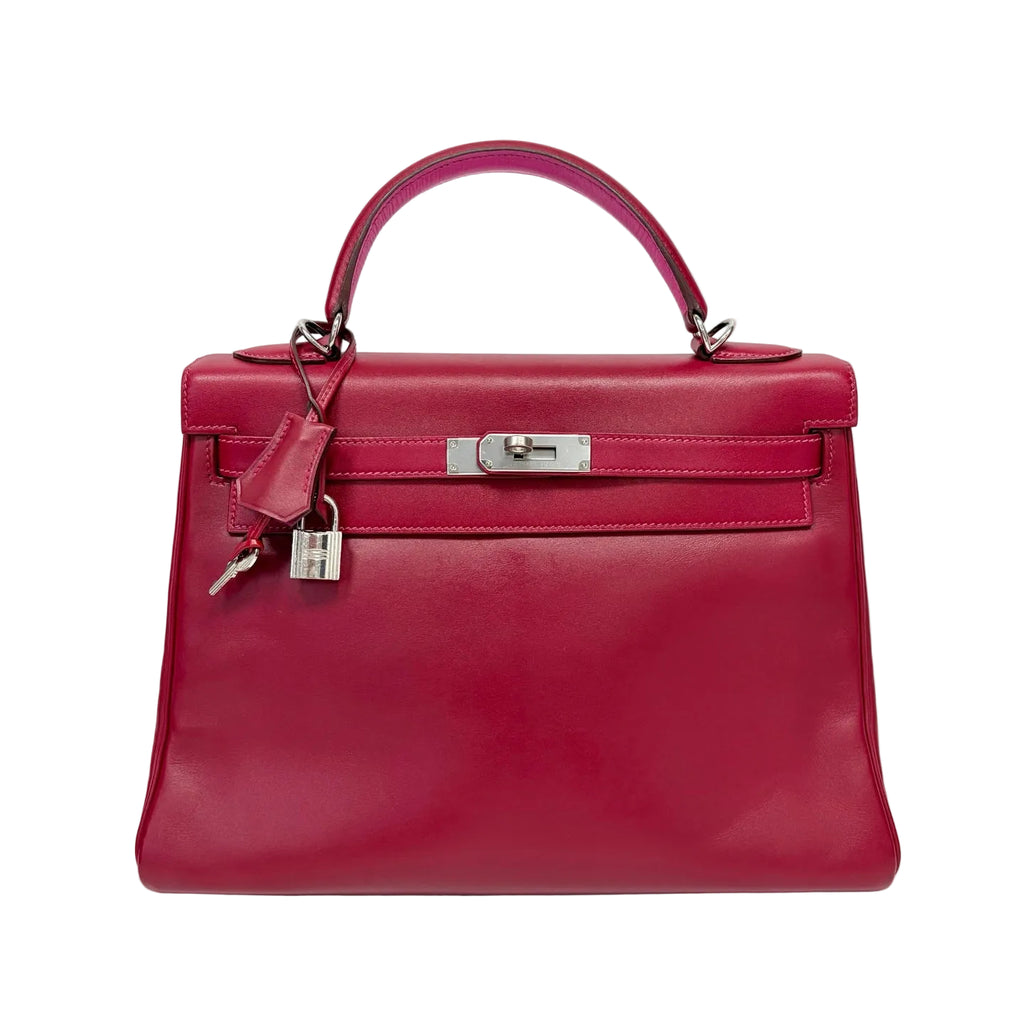 Pre-Owned Hermes Kelly32 Ruby Silver Hardware Inner E5 Candy Pink Box Leather N Stamp Year2010 N22110816