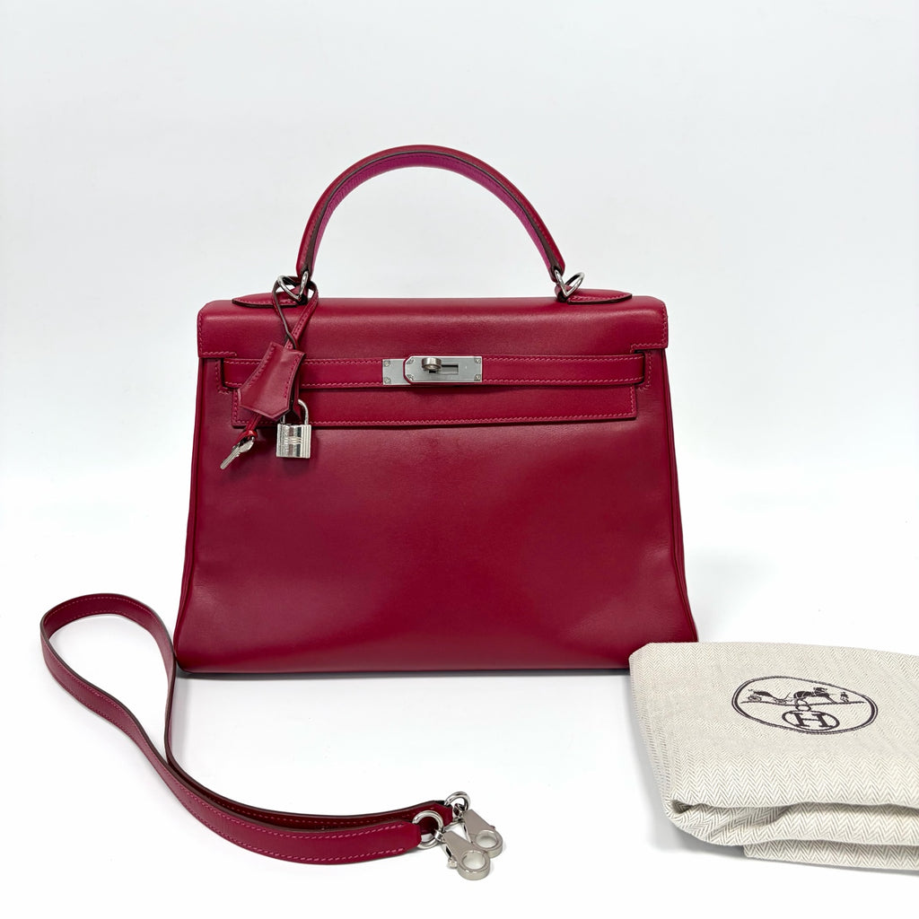 Pre-Owned Hermes Kelly32 Ruby Silver Hardware Inner E5 Candy Pink Box Leather N Stamp Year2010 N22110816