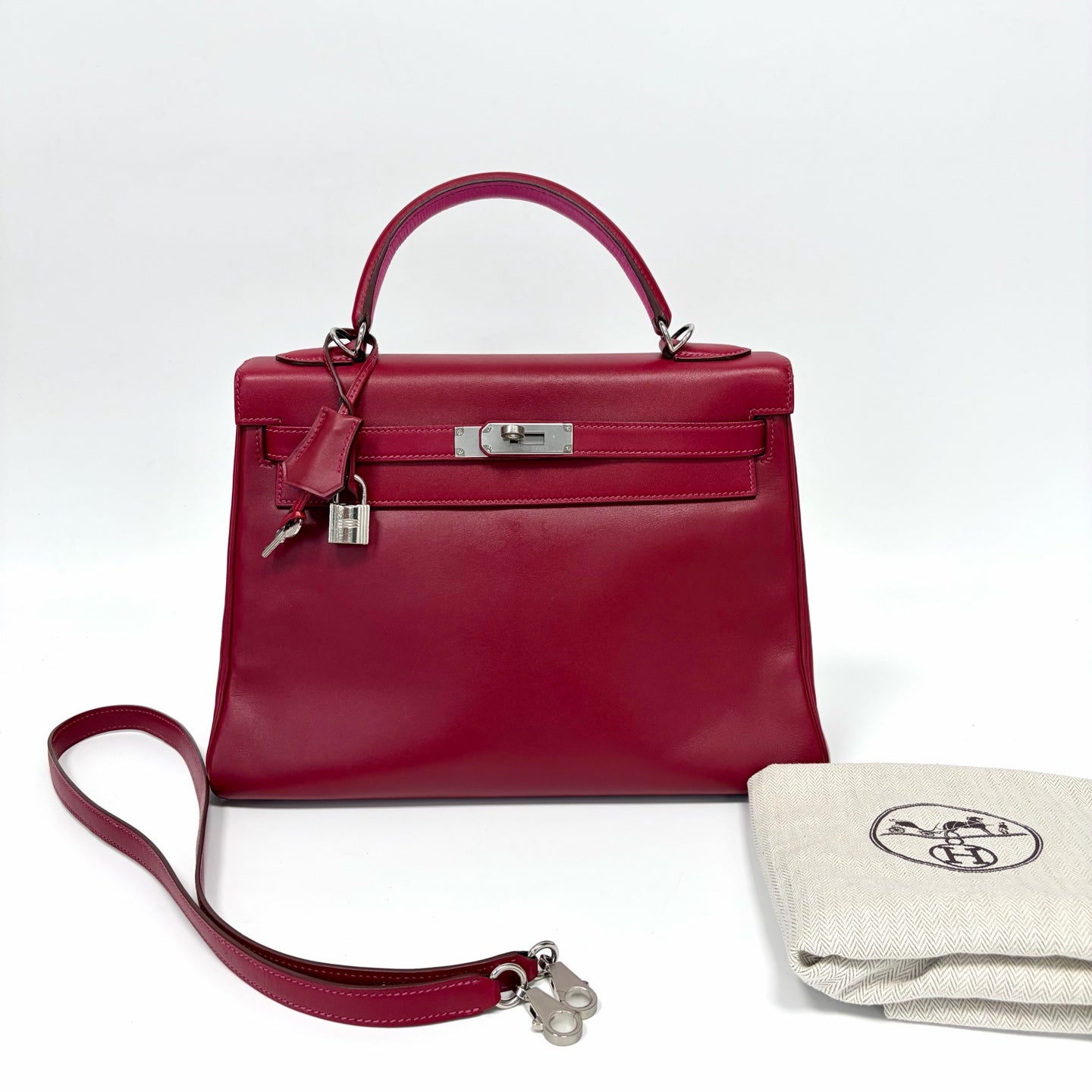 Pre-Owned Hermes Kelly32 Ruby Silver Hardware Inner E5 Candy Pink Box Leather N Stamp Year2010 N22110816