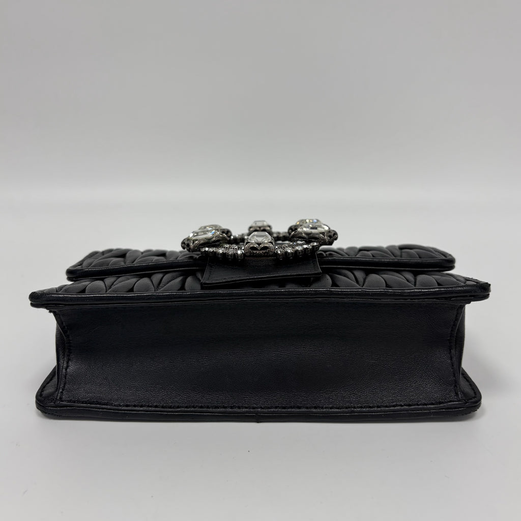 Pre-Owned Miu Miu Black Sheepskin Rhinestone Handle Handbag Size 19x13cm N21922002