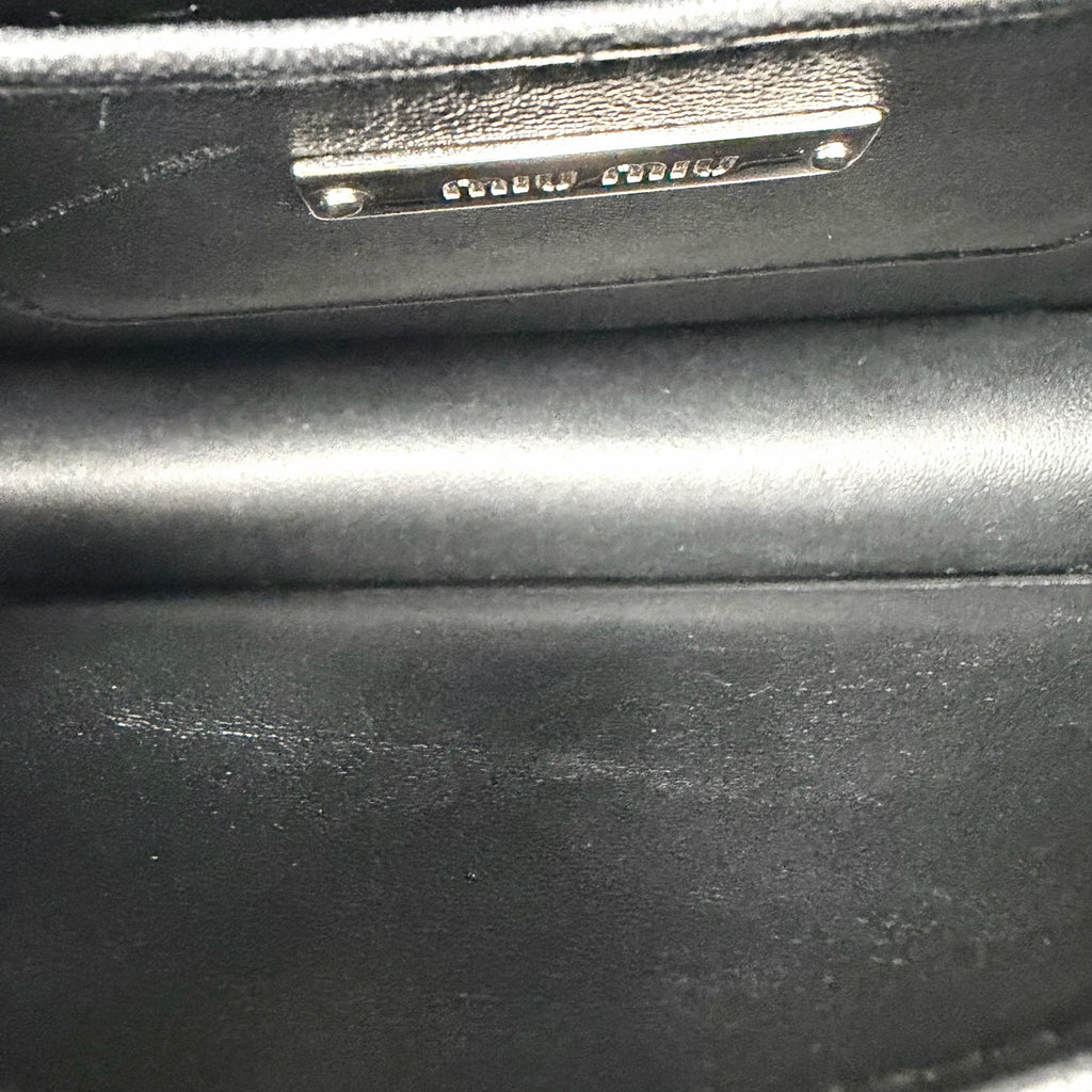 Pre-Owned Miu Miu Black Sheepskin Rhinestone Handle Handbag Size 19x13cm N21922002