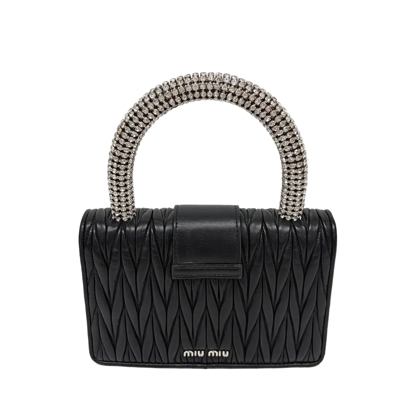Pre-Owned Miu Miu Black Sheepskin Rhinestone Handle Handbag Size 19x13cm N21922002