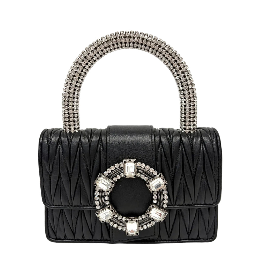 Pre-Owned Miu Miu Black Sheepskin Rhinestone Handle Handbag Size 19x13cm N21922002