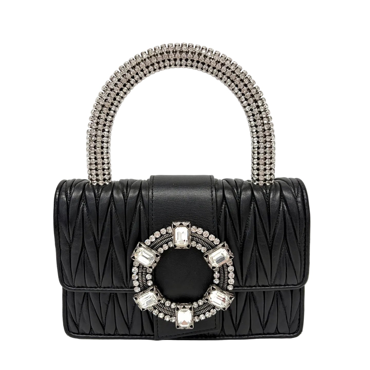Pre-Owned Miu Miu Black Sheepskin Rhinestone Handle Handbag Size 19x13cm N21922002