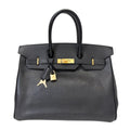 Pre-Owned Hermes Black Gold Buckle Birkin35 B Stamp Year1998 Togo Leather N22110537