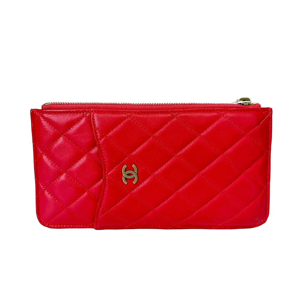 Pre-Owned Chanel Red Long Phone Bag Cowhide Leather 27 Series Year2019 N22038666
