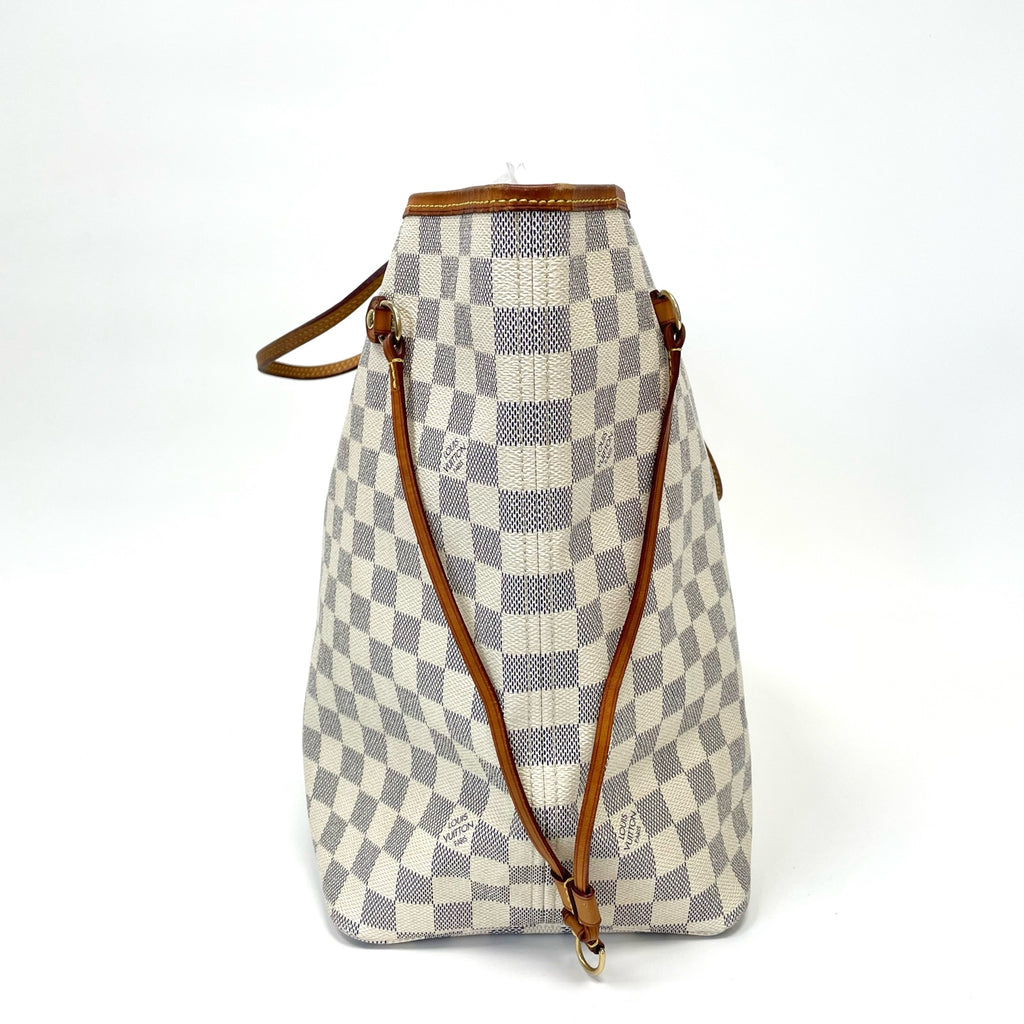 Pre-Owned Louis Vuitton Neverfull Damier Azur Tote Bag Base Length 39 Cowhide Leather N22060964