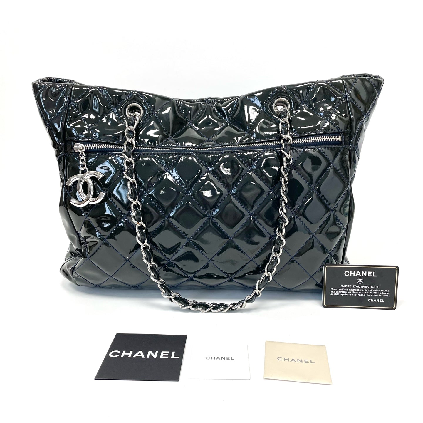 Pre-Owned Chanel Quilted Patent Leather Tote Bag 13 Series Year2011 Base Length 34 N22061185