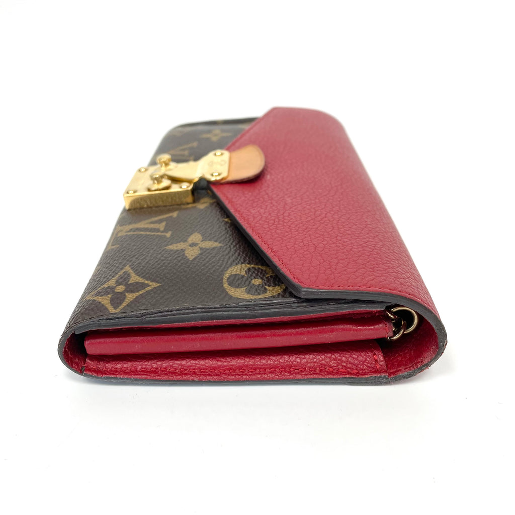Pre-Owned Louis Vuitton Pallas Monogram Canvas Grain Cowhide Cherry Red Base Length 19 N22060554