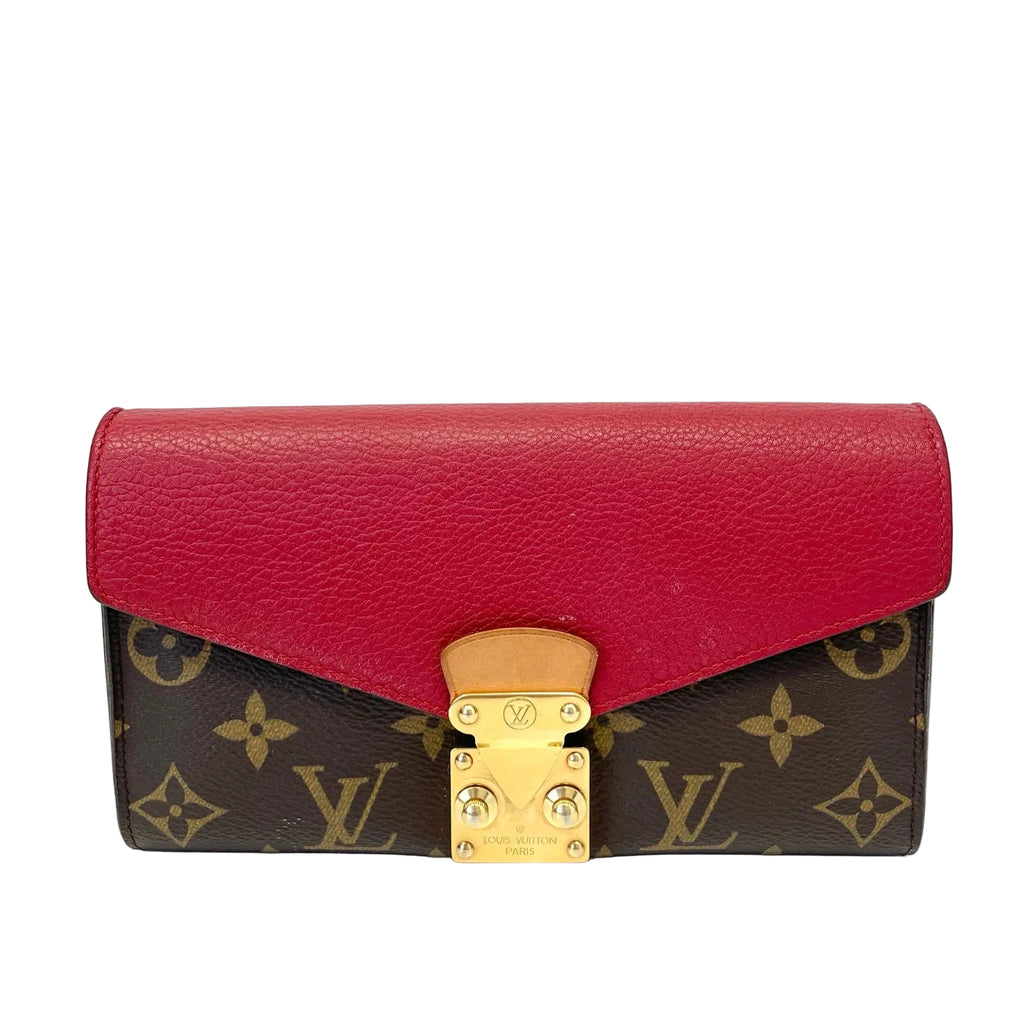 Pre-Owned Louis Vuitton Pallas Monogram Canvas Grain Cowhide Cherry Red Base Length 19 N22060554