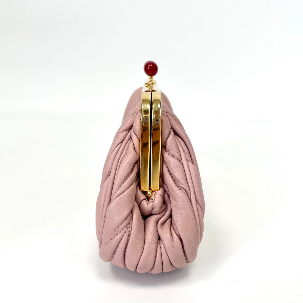 Pre-Owned Miu Miu Pink Ruched Sheepskin Clutch Chip Version Base Length 21 N22011543