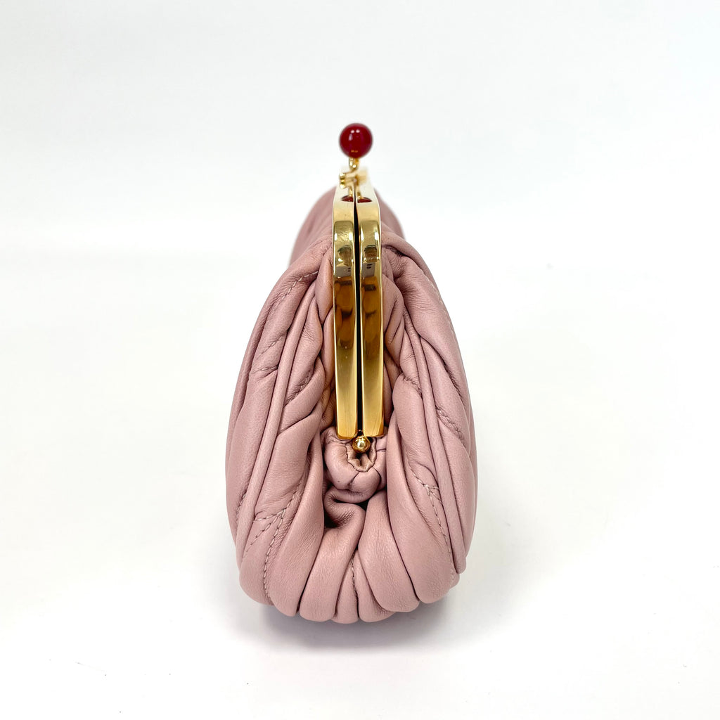 Pre-Owned Miu Miu Pink Ruched Sheepskin Clutch Chip Version Base Length 21 N22011543