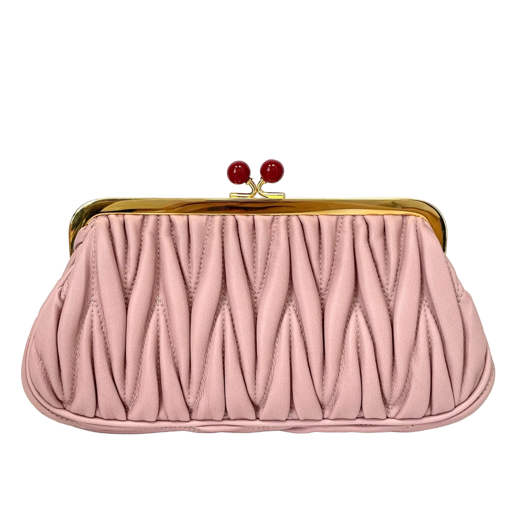 Pre-Owned Miu Miu Pink Ruched Sheepskin Clutch Chip Version Base Length 21 N22011543