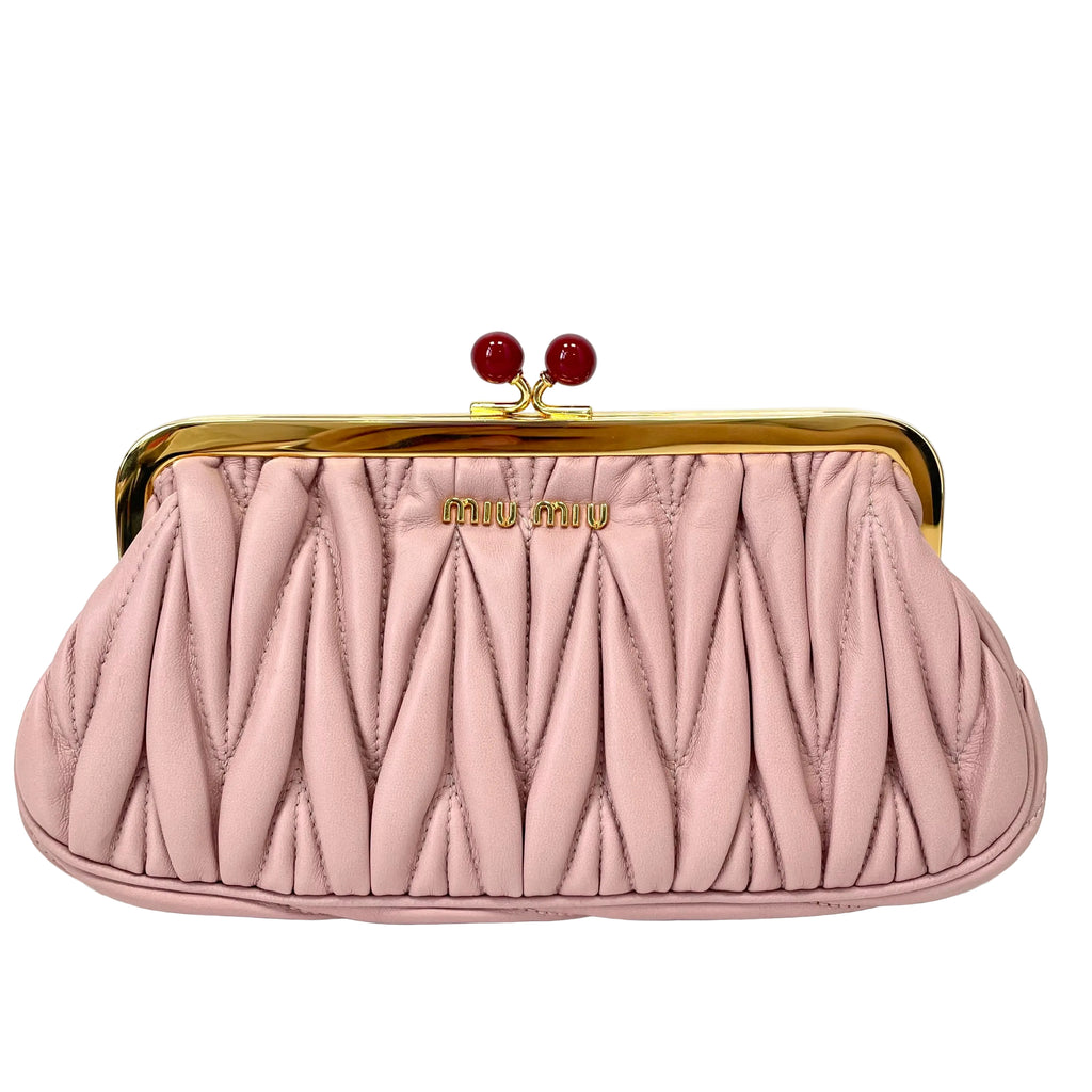 Pre-Owned Miu Miu Pink Ruched Sheepskin Clutch Chip Version Base Length 21 N22011543