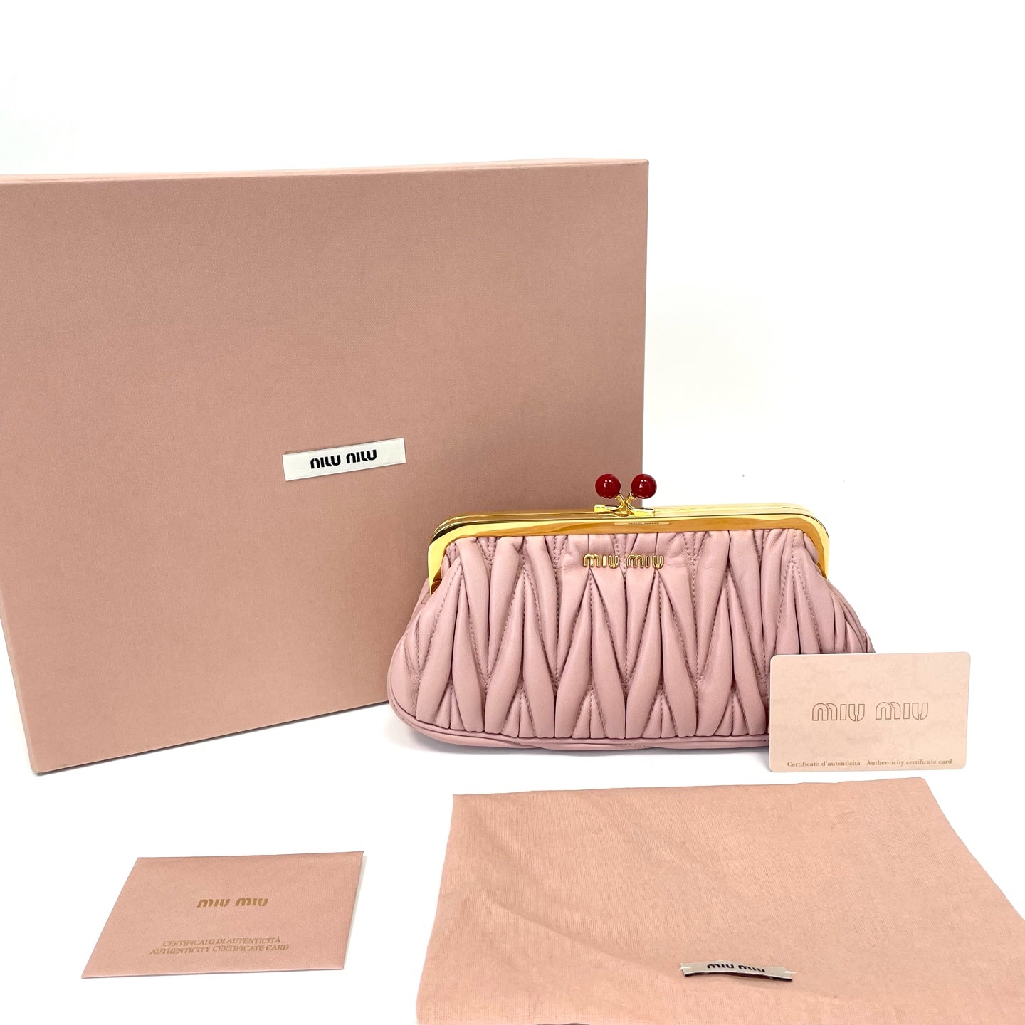 Pre-Owned Miu Miu Pink Ruched Sheepskin Clutch Chip Version Base Length 21 N22011543