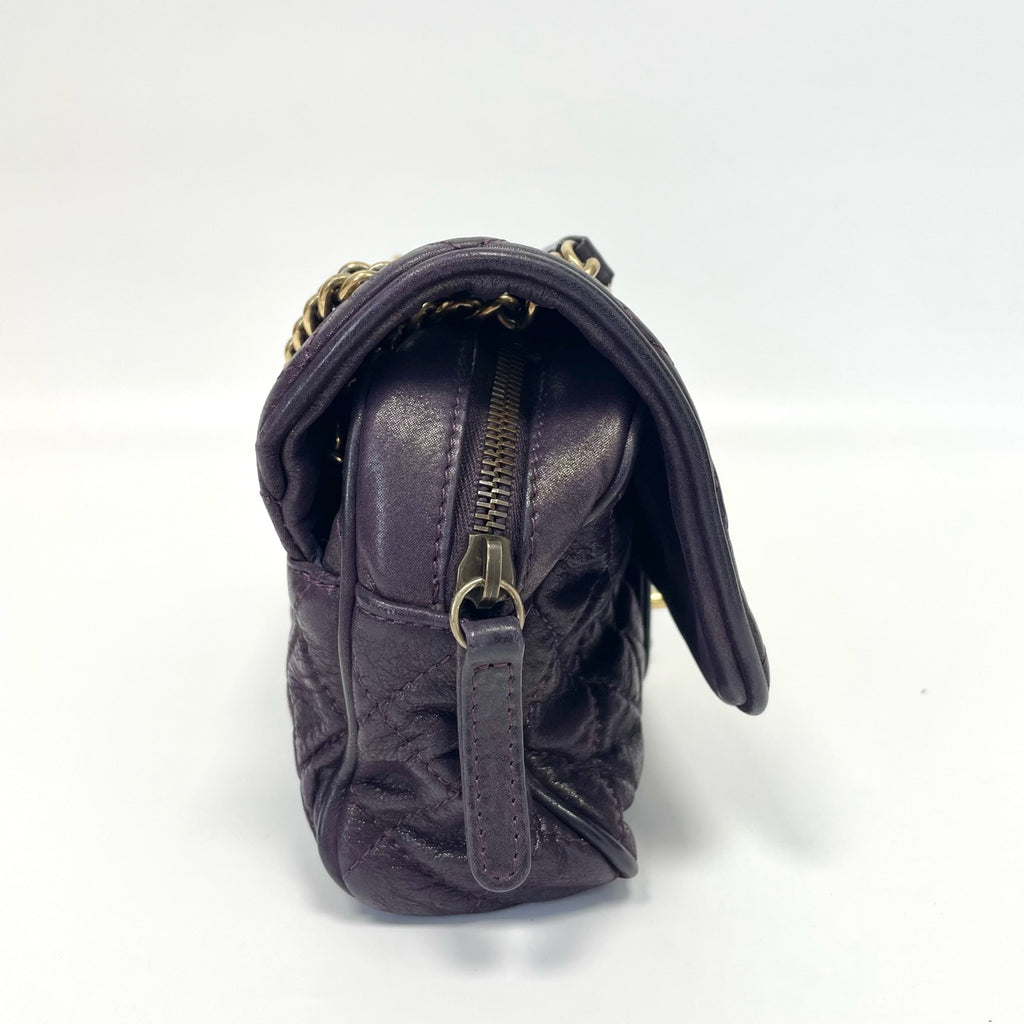 Pre-Owned Chanel Classic Quilted Chain Bag Pearlescent Purple 17 Series Year2013 Cowhide Leather Base Length 26 N22007046