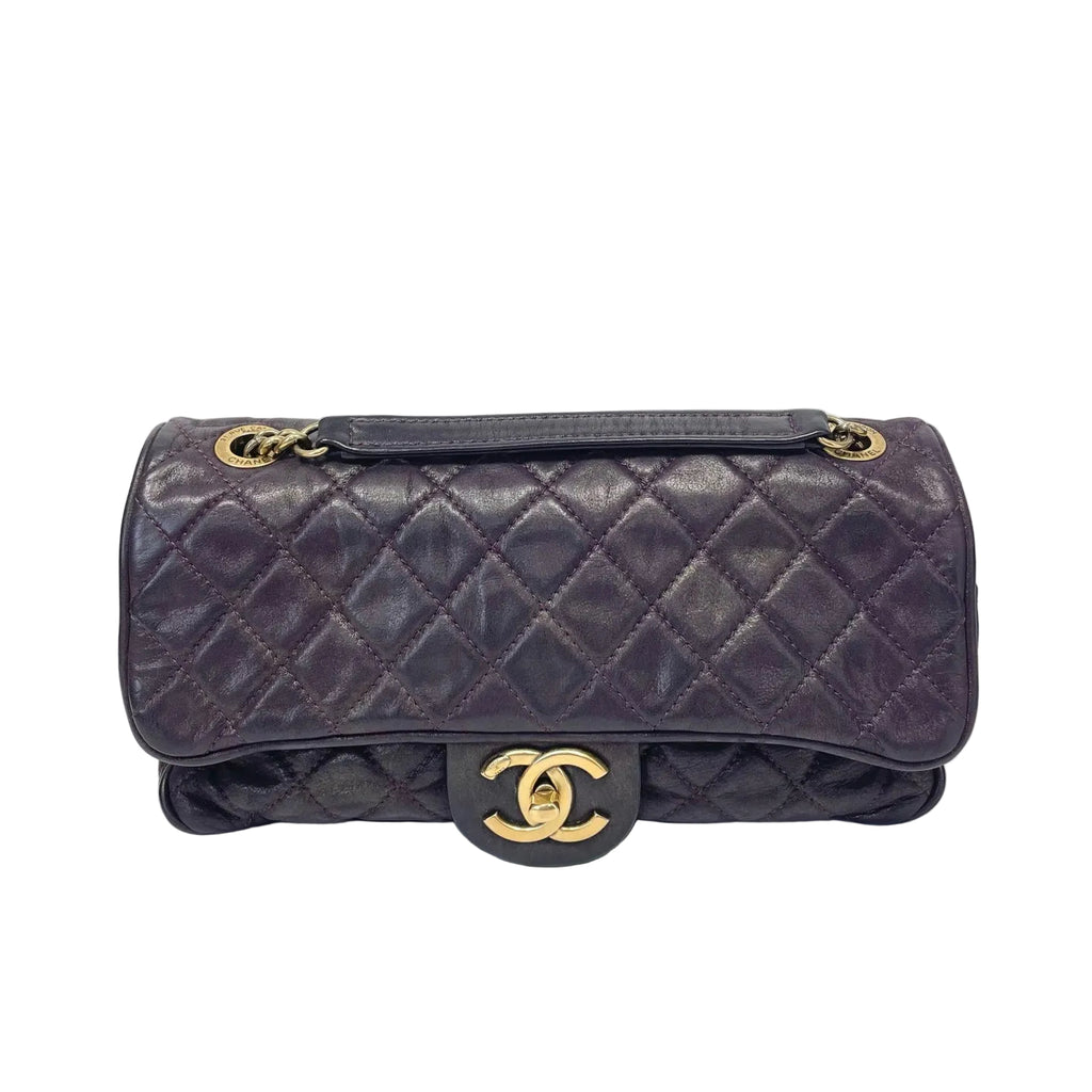 Pre-Owned Chanel Classic Quilted Chain Bag Pearlescent Purple 17 Series Year2013 Cowhide Leather Base Length 26 N22007046