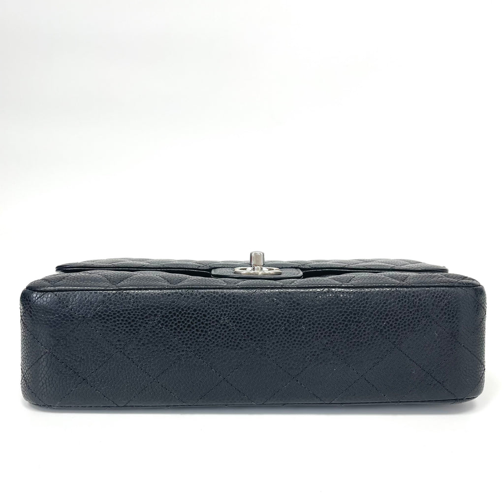 Pre-Owned Chanel CF Flap Bag Black Grained Cowhide Silver Hardware Base Length 25.5 Year2011 N22004171