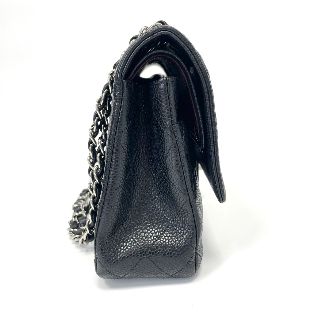 Pre-Owned Chanel CF Flap Bag Black Grained Cowhide Silver Hardware Base Length 25.5 Year2011 N22004171