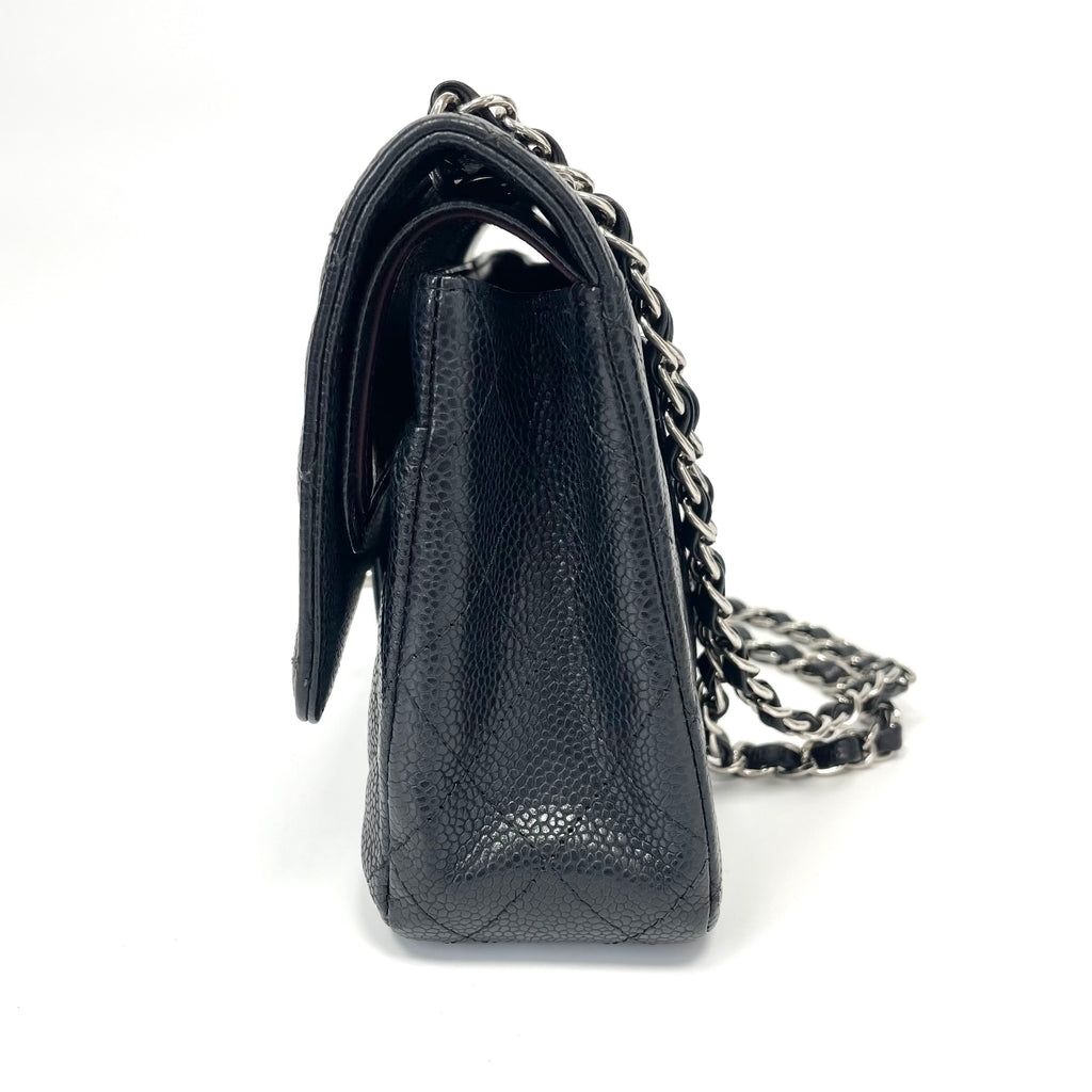 Pre-Owned Chanel CF Flap Bag Black Grained Cowhide Silver Hardware Base Length 25.5 Year2011 N22004171