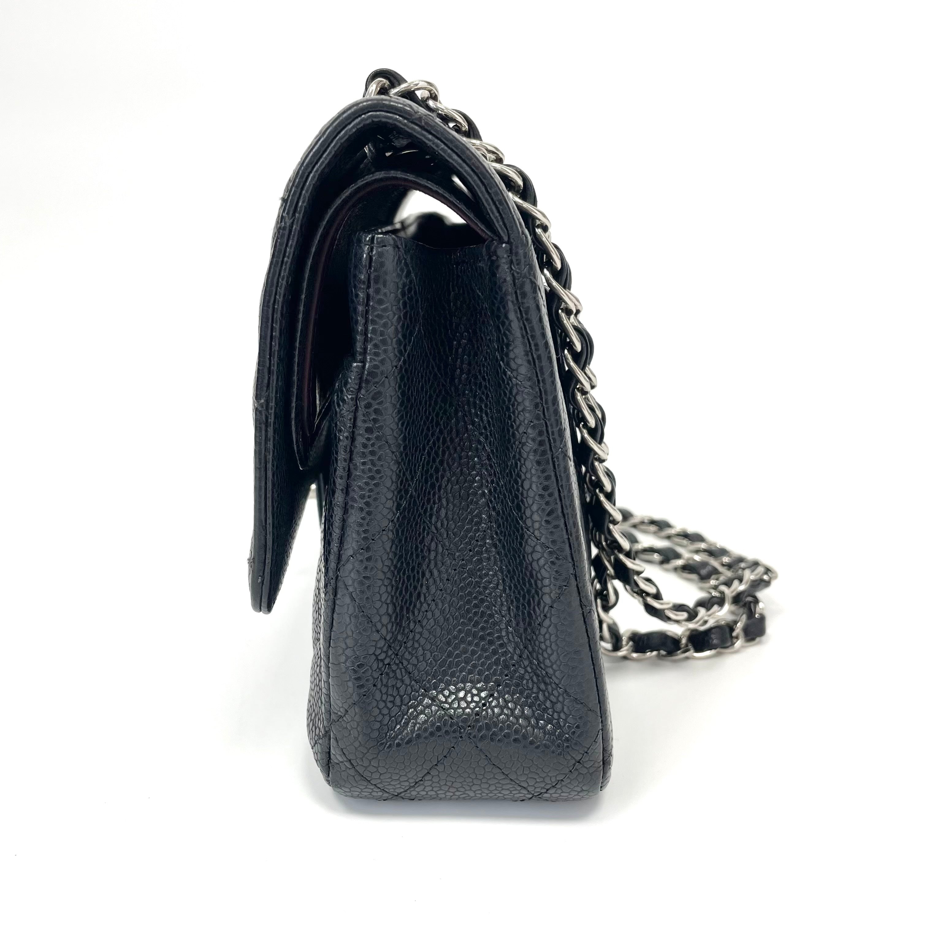 Pre-Owned Chanel CF Flap Bag Black Grained Cowhide Silver Hardware Base Length 25.5 Year2011 N22004171