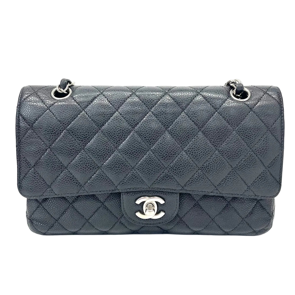 Pre-Owned Chanel CF Flap Bag Black Grained Cowhide Silver Hardware Base Length 25.5 Year2011 N22004171