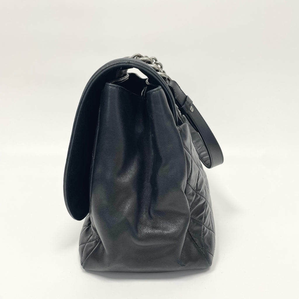 Pre-Owned Chanel Cowhide Leboy Airport Bag Black Silver Hardware Base Length 35 Year2012 N21978890