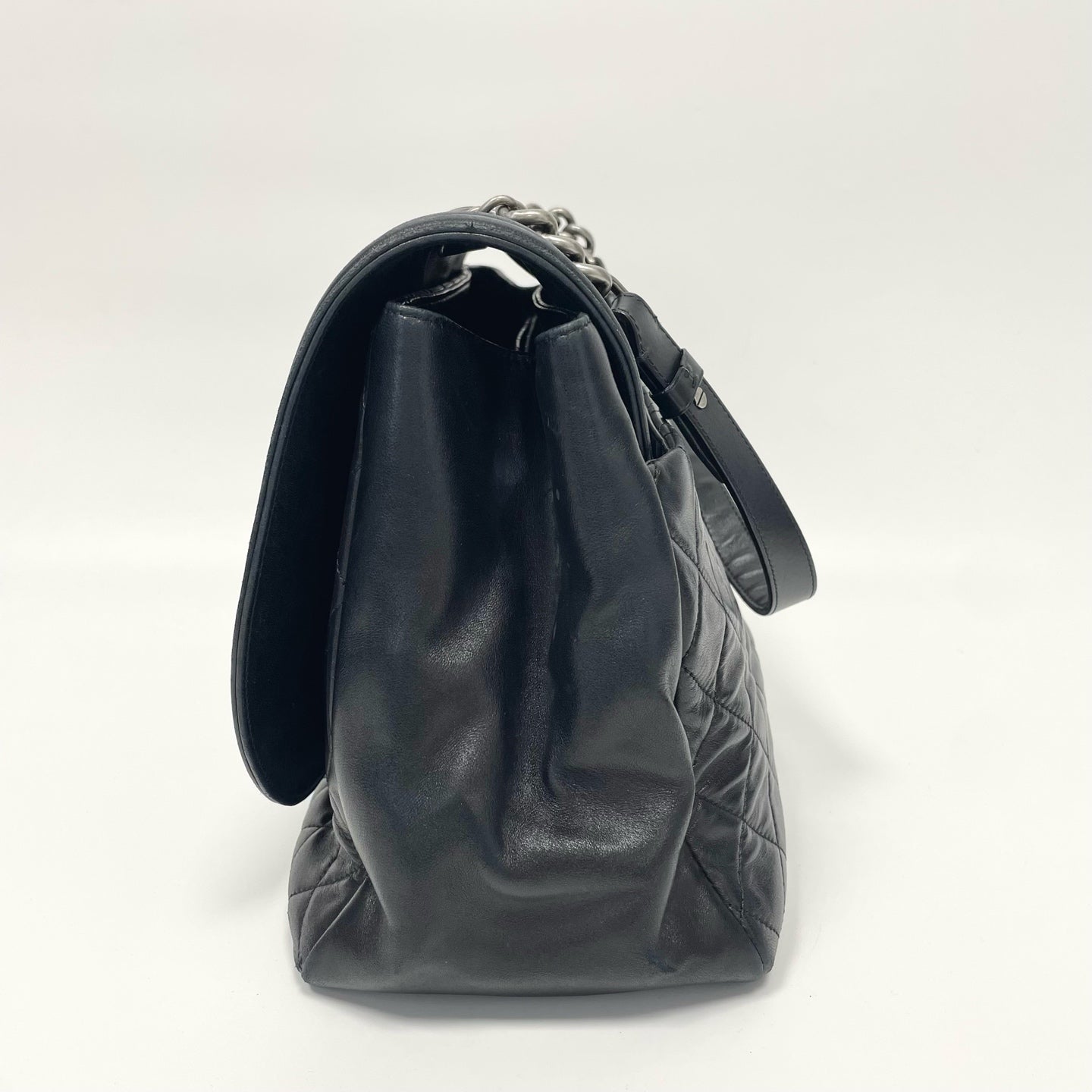 Pre-Owned Chanel Cowhide Leboy Airport Bag Black Silver Hardware Base Length 35 Year2012 N21978890