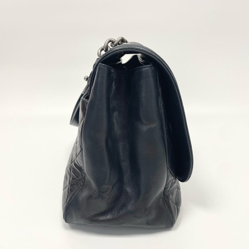 Pre-Owned Chanel Cowhide Leboy Airport Bag Black Silver Hardware Base Length 35 Year2012 N21978890