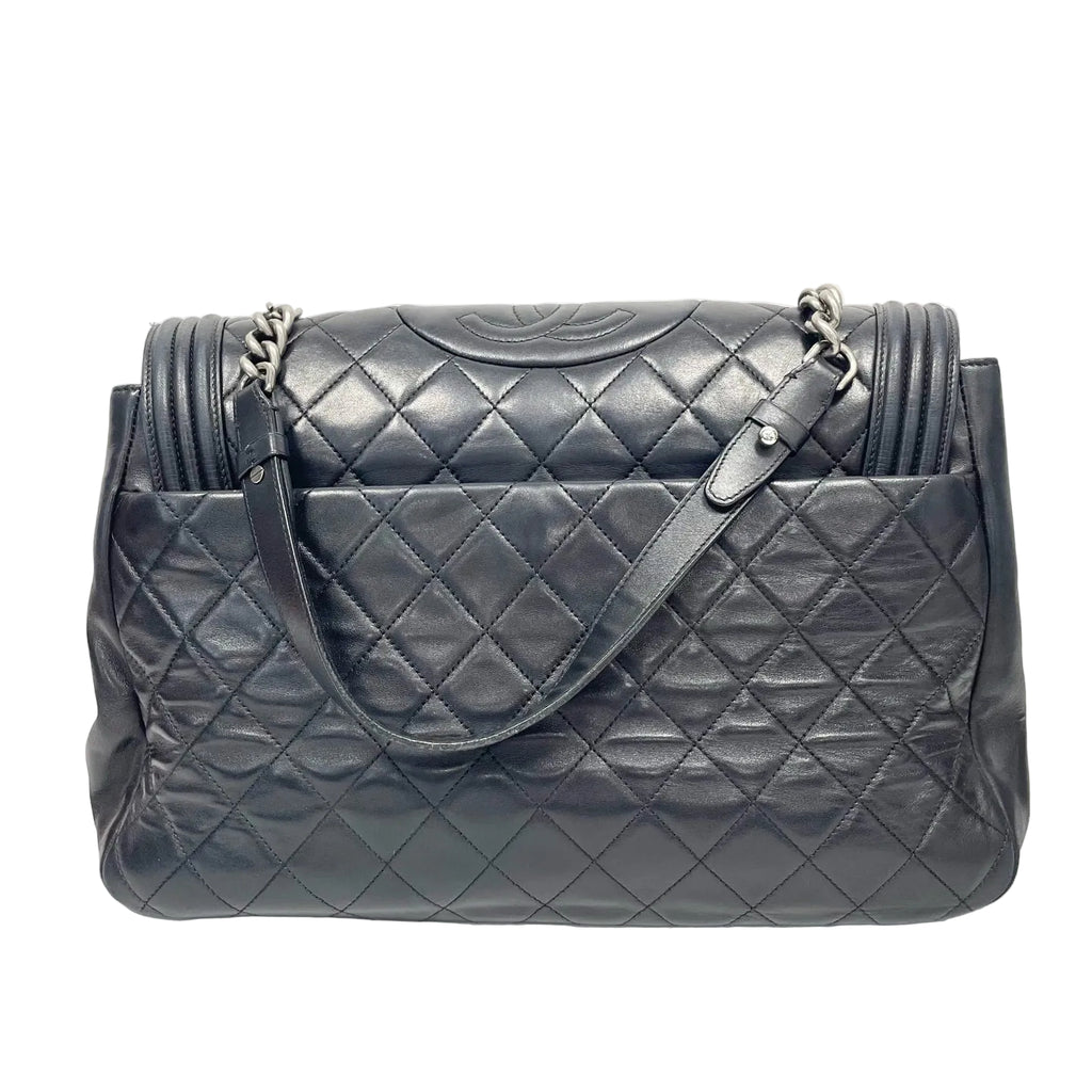 Pre-Owned Chanel Cowhide Leboy Airport Bag Black Silver Hardware Base Length 35 Year2012 N21978890