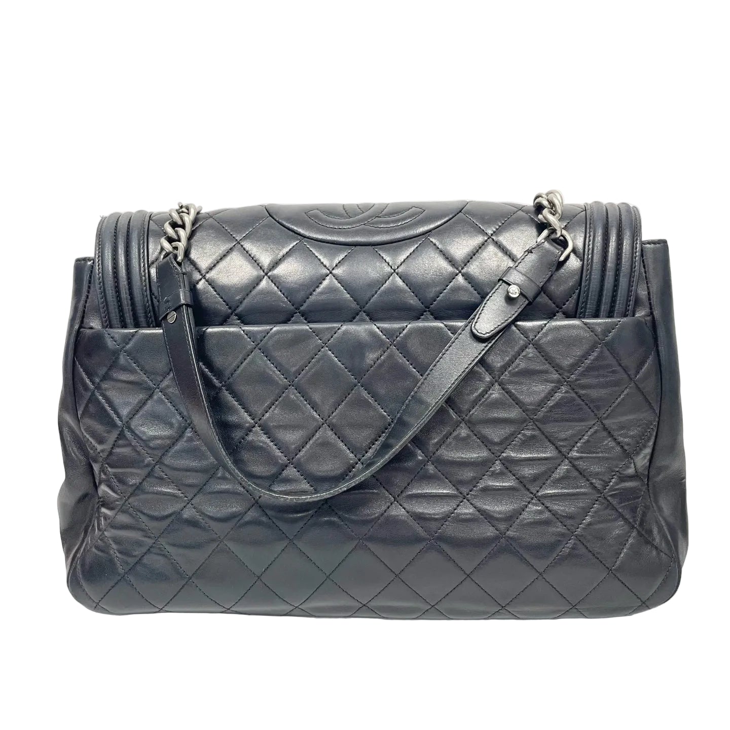 Pre-Owned Chanel Cowhide Leboy Airport Bag Black Silver Hardware Base Length 35 Year2012 N21978890