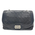 Pre-Owned Chanel Cowhide Leboy Airport Bag Black Silver Hardware Base Length 35 Year2012 N21978890