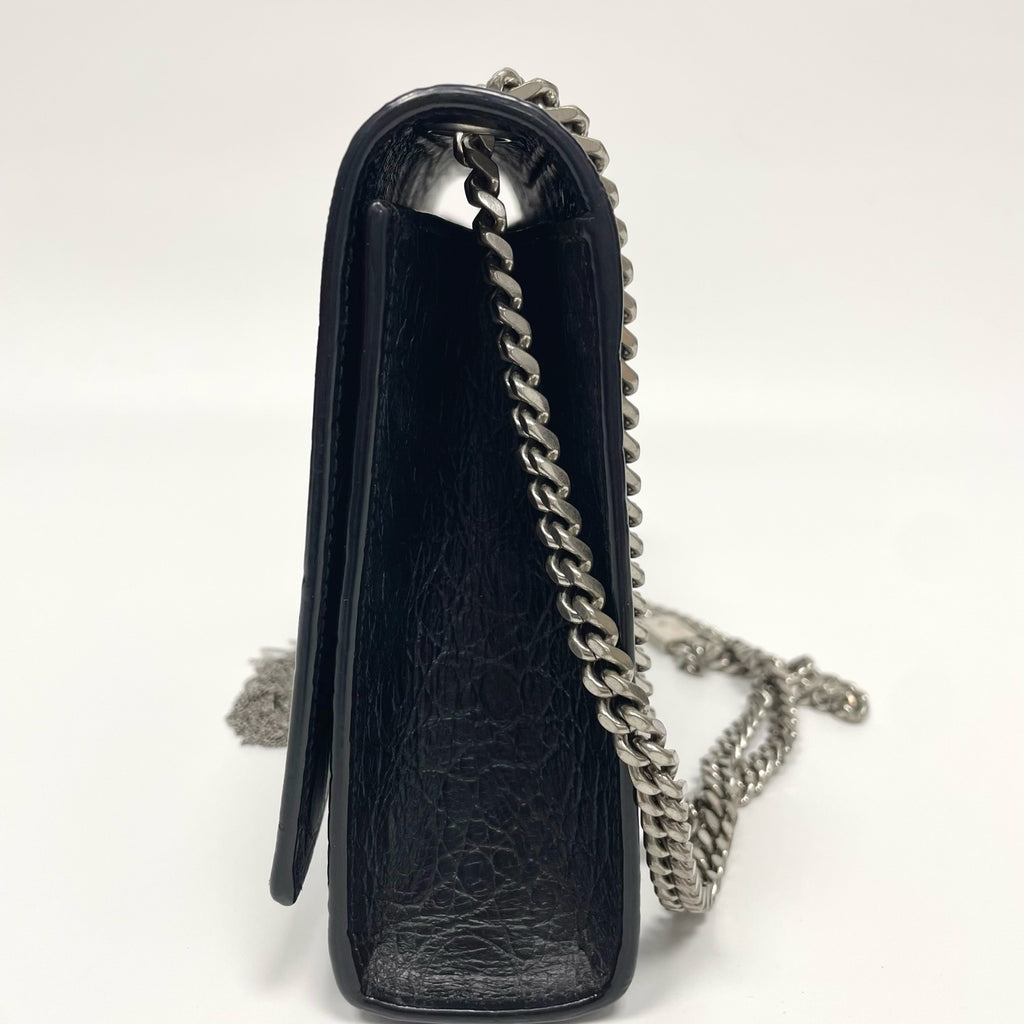 Pre-Owned YSL Kate Medium Black Silver Crocodile Embossed Tassel Chain Bag N21978942