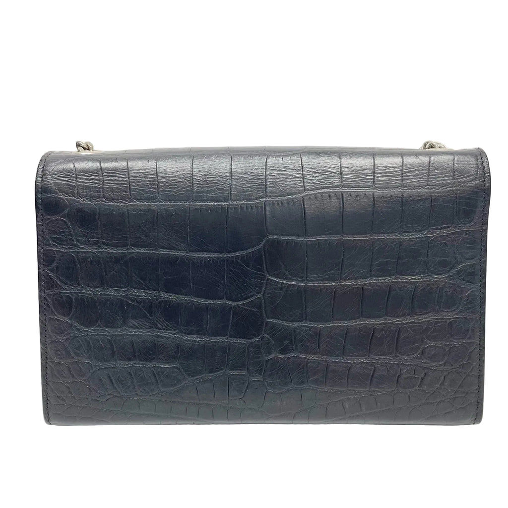 Pre-Owned YSL Kate Medium Black Silver Crocodile Embossed Tassel Chain Bag N21978942
