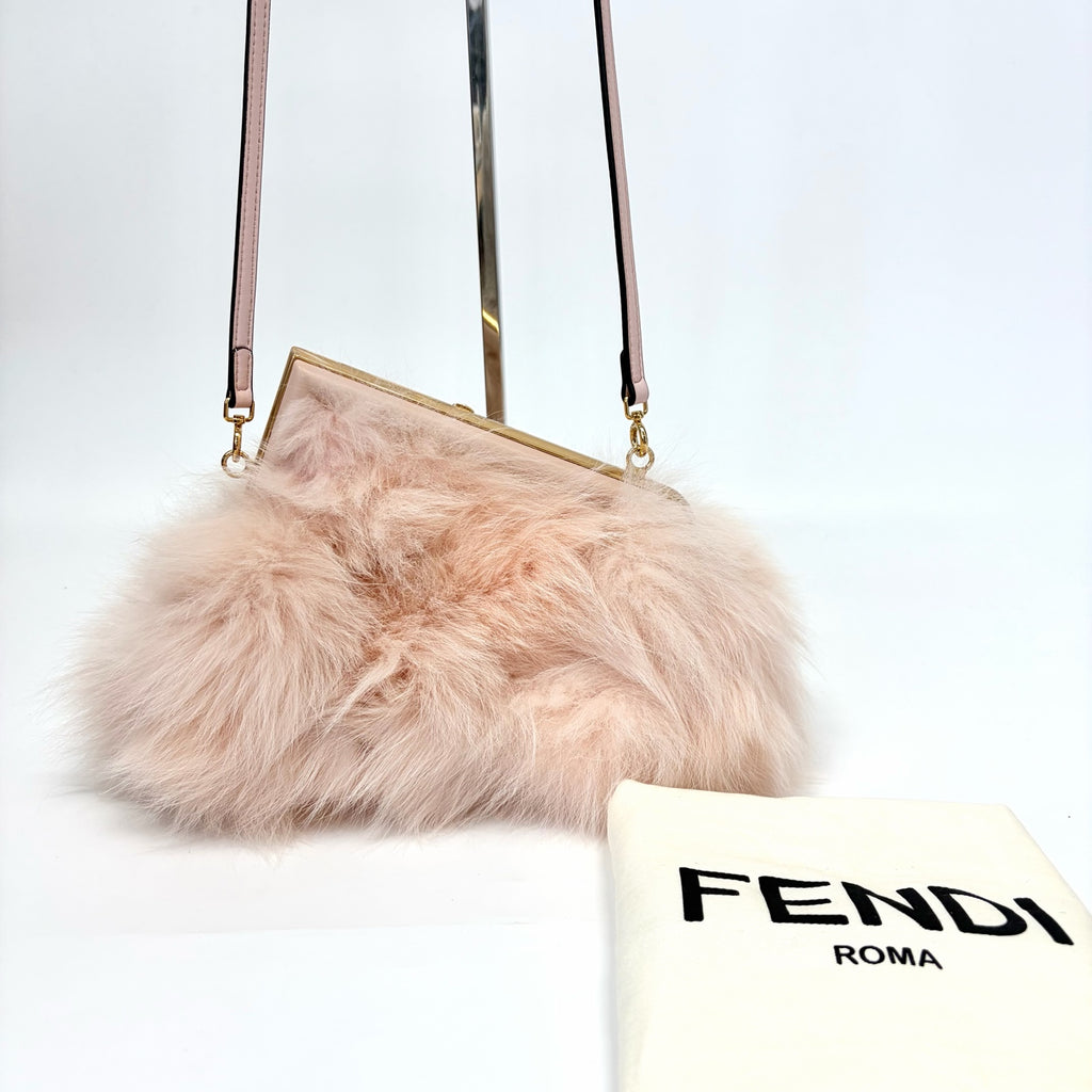 Pre-Owned Fendi First Fox Fur & Lambskin Handbag Fabric Lining Year2021 Depth 9.5 Length 18 Height 26 N22425155