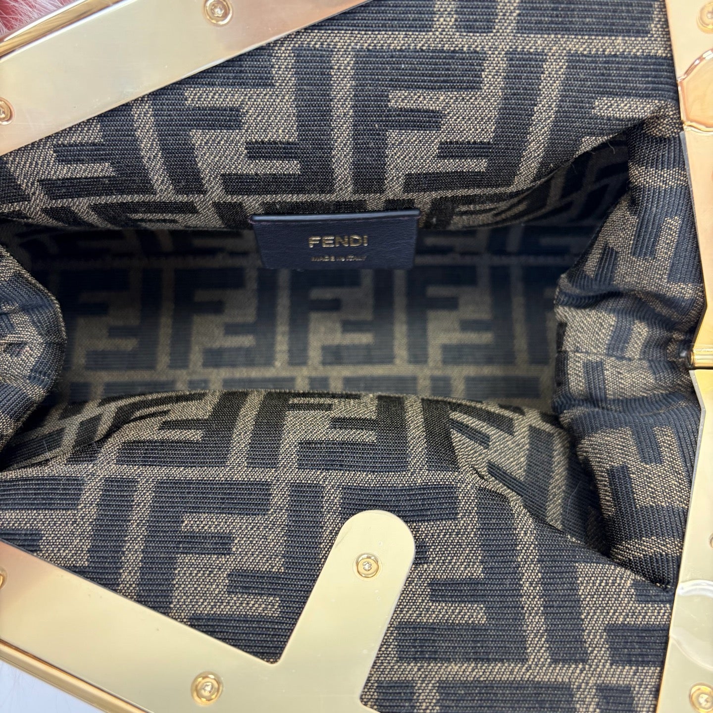 Pre-Owned Fendi First Fox Fur & Lambskin Handbag Fabric Lining Year2021 Depth 9.5 Length 18 Height 26 N22425155