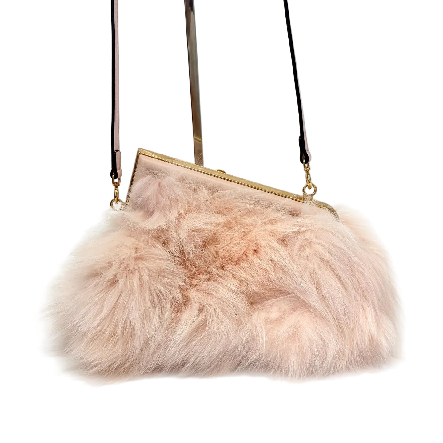 Pre-Owned Fendi First Fox Fur & Lambskin Handbag Fabric Lining Year2021 Depth 9.5 Length 18 Height 26 N22425155