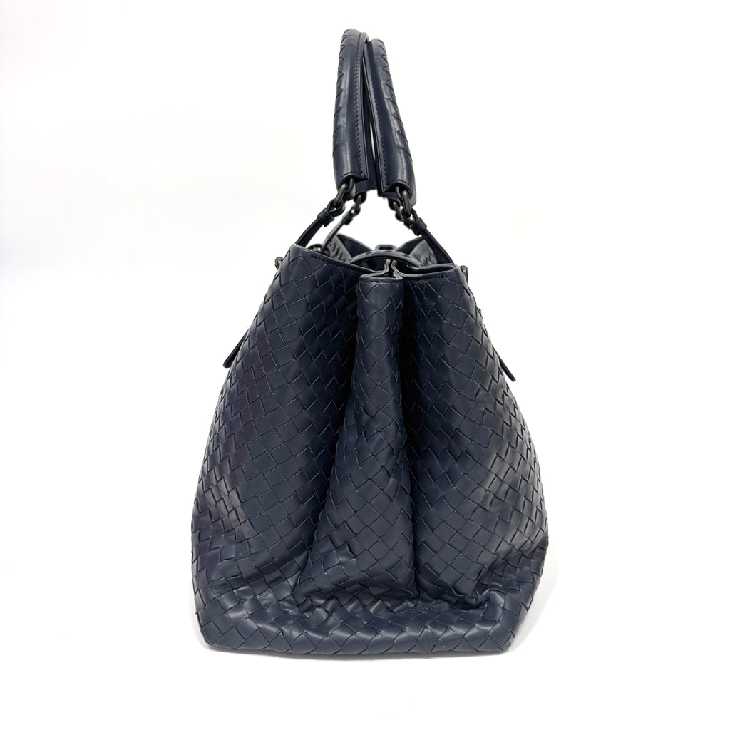 Pre-Owned Bottega Veneta Large Roma Woven Tote Bag Deep Navy Blue Year2015 Base Length 38 N22424026