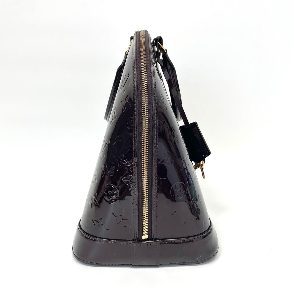 Pre-Owned Louis Vuitton Alma Monogram Vernis Deep Cherry Red Shell Bag Base Length 38 Year2010 N22419828
