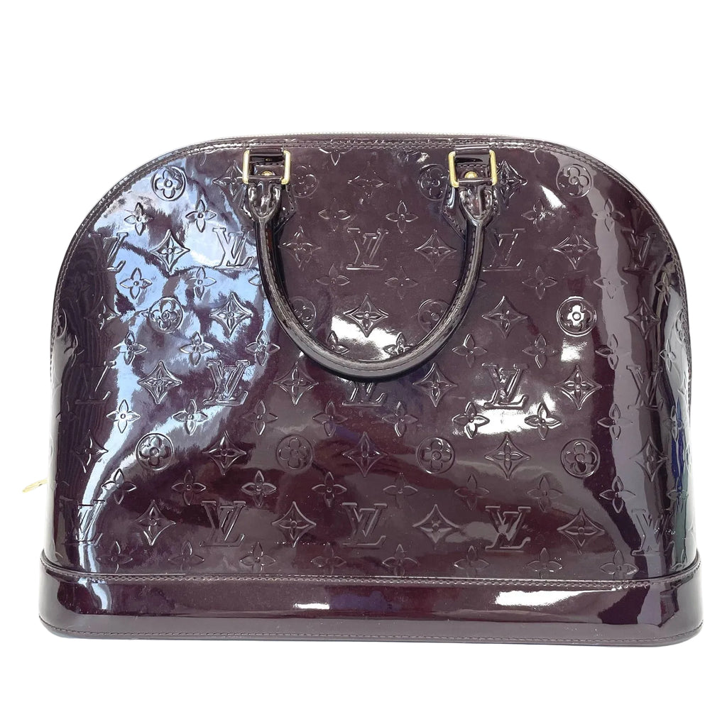 Pre-Owned Louis Vuitton Alma Monogram Vernis Deep Cherry Red Shell Bag Base Length 38 Year2010 N22419828