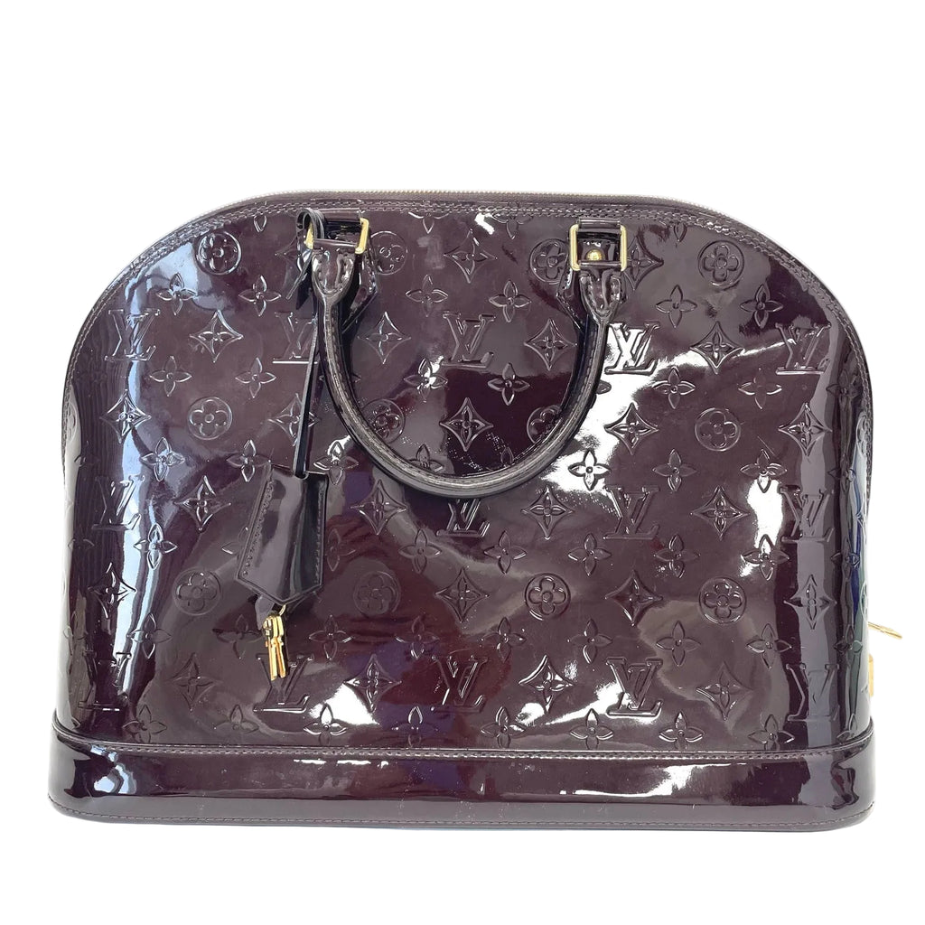 Pre-Owned Louis Vuitton Alma Monogram Vernis Deep Cherry Red Shell Bag Base Length 38 Year2010 N22419828