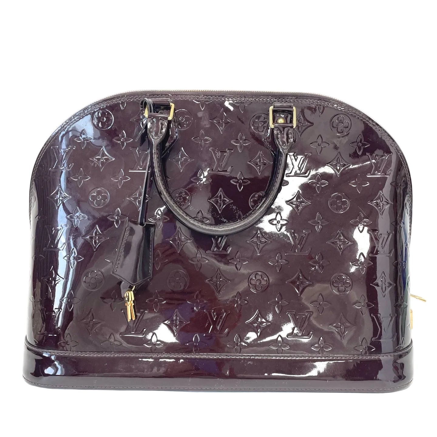 Pre-Owned Louis Vuitton Alma Monogram Vernis Deep Cherry Red Shell Bag Base Length 38 Year2010 N22419828